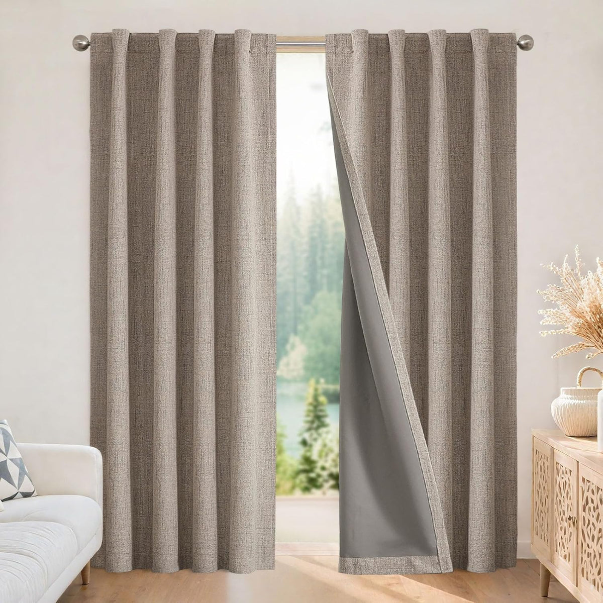 joydeco 100% blackout curtains for bedroom，natural linen curtains, main product view