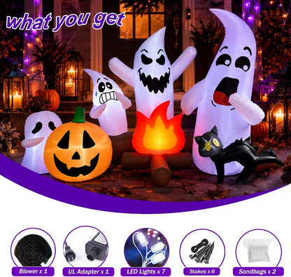 SEASONBLOW 6Ft Long Halloween Inflatable Ghost Campfire Outdoor Decoration