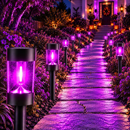 Purple Halloween Solar Pathway Lights, 12 Pack Outdoor Garden Yard Decor