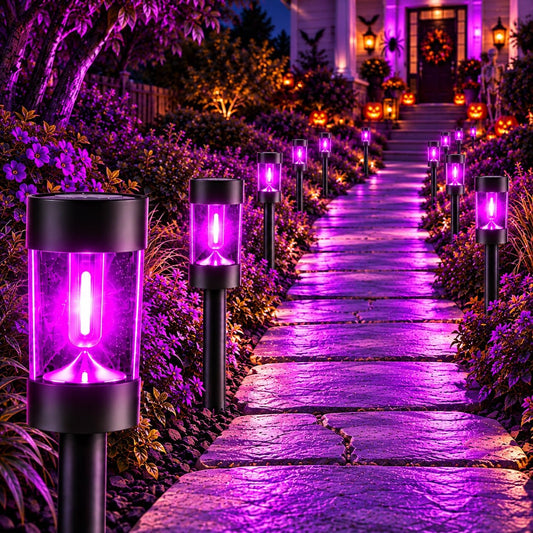 Purple Halloween Solar Pathway Lights, 12 Pack Outdoor Garden Yard Decor