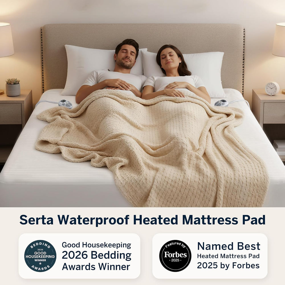 Serta Waterproof Heated Mattress Pad with Deep Pocket,Dual Controller Queen