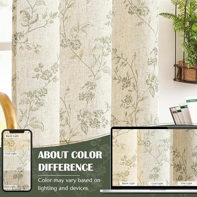 jinchan Floral Kitchen Curtains 24 Inch Linen Tier Curtains Christmas Decor - Image 8