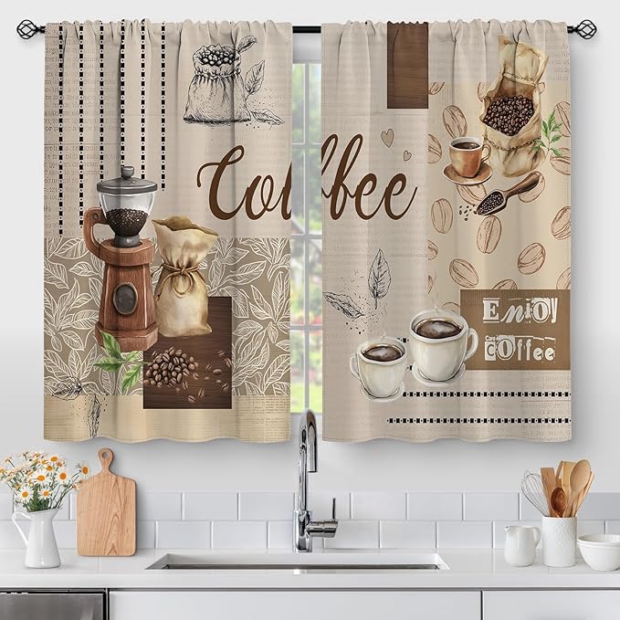 Coffee Vintage Kitchen Curtains by Aimego