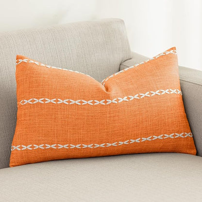 vctops Orange Fall Striped Cotton Linen Decorative Throw Pillow Cover by vctops