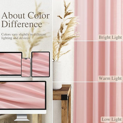 Nanspring Pink Linen Curtains 102 Inches Long Rod Pocket Back Tab Drapes 2 - Image 3