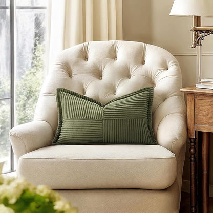 MIULEE Olive Green Corduroy Lumbar Pillow Covers 12x20 Inch 12x20 Inch - Image 4