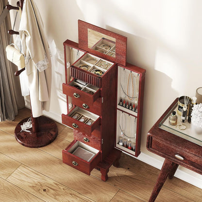 giantex standing jewelry cabinet with 7 drawers, flip-top, close-up detail