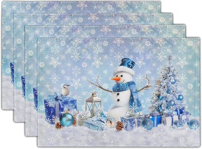 Giwawa Blue Snowman Placemats Set of 4 Christmas Trees Balls Winter Snowflakes by Giwawa