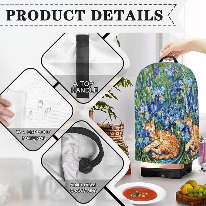Irises Orange Cats Blender Cover Dust Proof Small Appliance Cover Foldable Dust - Image 5
