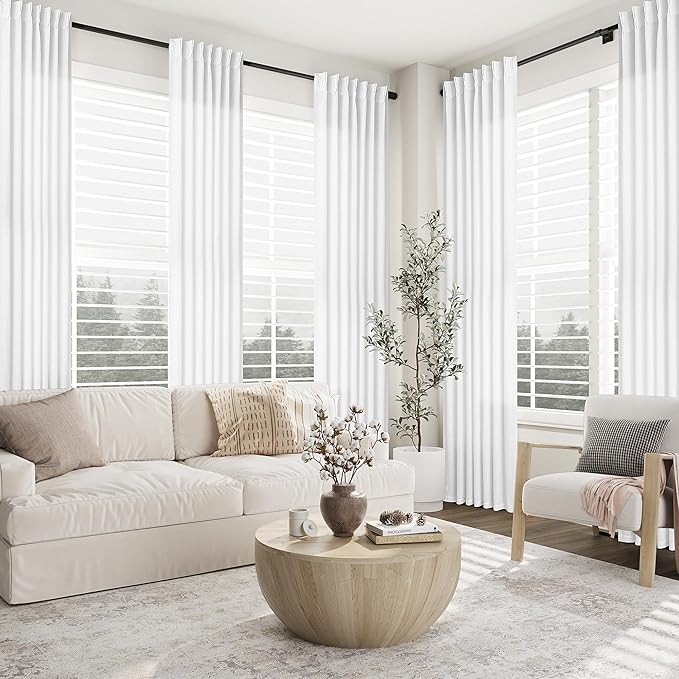 Soft White Pinch Pleat Linen Curtains 108 Inch Length 2 Panels Set - Image 6