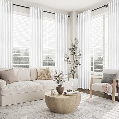 Soft White Pinch Pleat Linen Curtains 108 Inch Length 2 Panels Set - Image 6