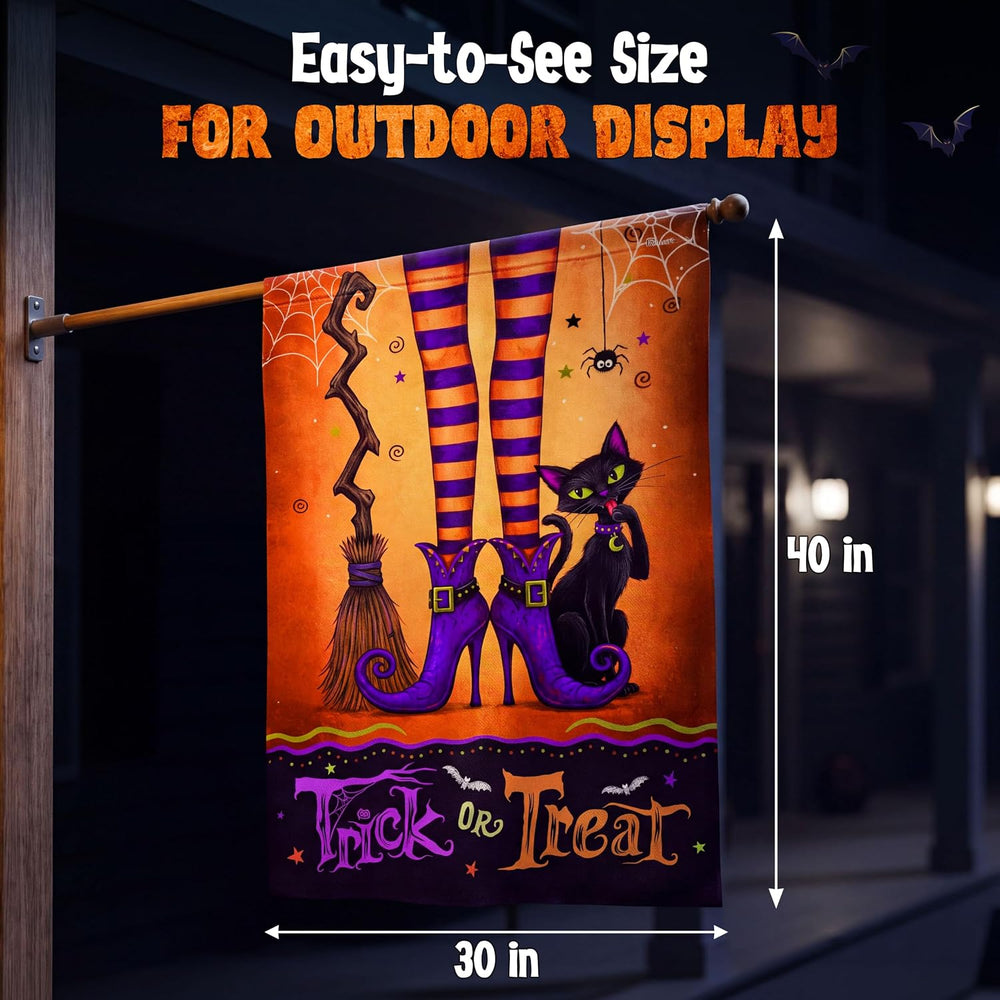 FLAGWIX Halloween House Flag, Witch Black Cat Trick Or Treat Porch Decor