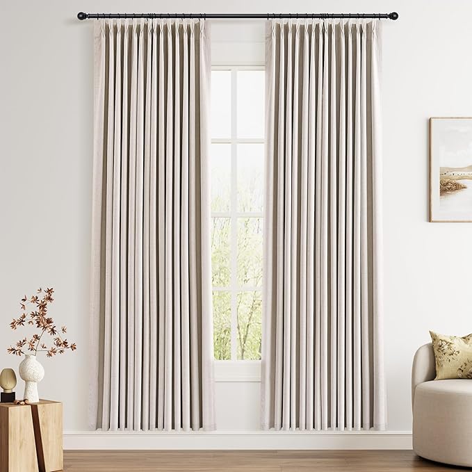 Joywell Pinch Pleated 100% Blackout Linen Curtains 80 Inches Long 2 Panels Set by Joywell