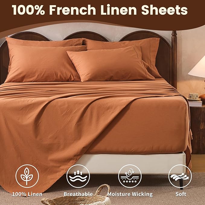 100% Linen Sheet Set Queen Size Extra Deep Pocket Fits 18-24 Inch Mattress - Image 4