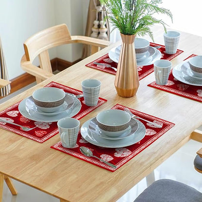 Giwawa Love Heart Placemats Set of 4, Valentines Day Red White Hearts Print - Image 7