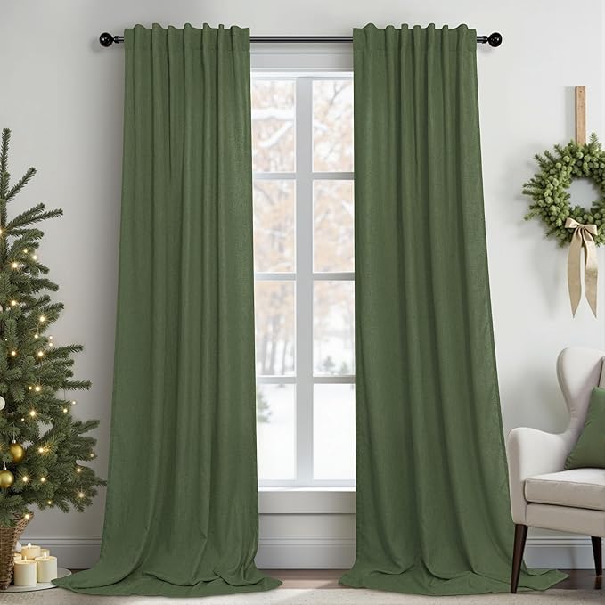 Pitalk Olive Green Curtains 90 Inch Length by Pitalk