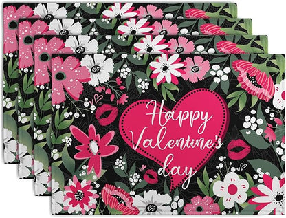 Happy Valentine's Day Placemats Set of 4 Valentine Flowers Love Heart Place by Wnoesat