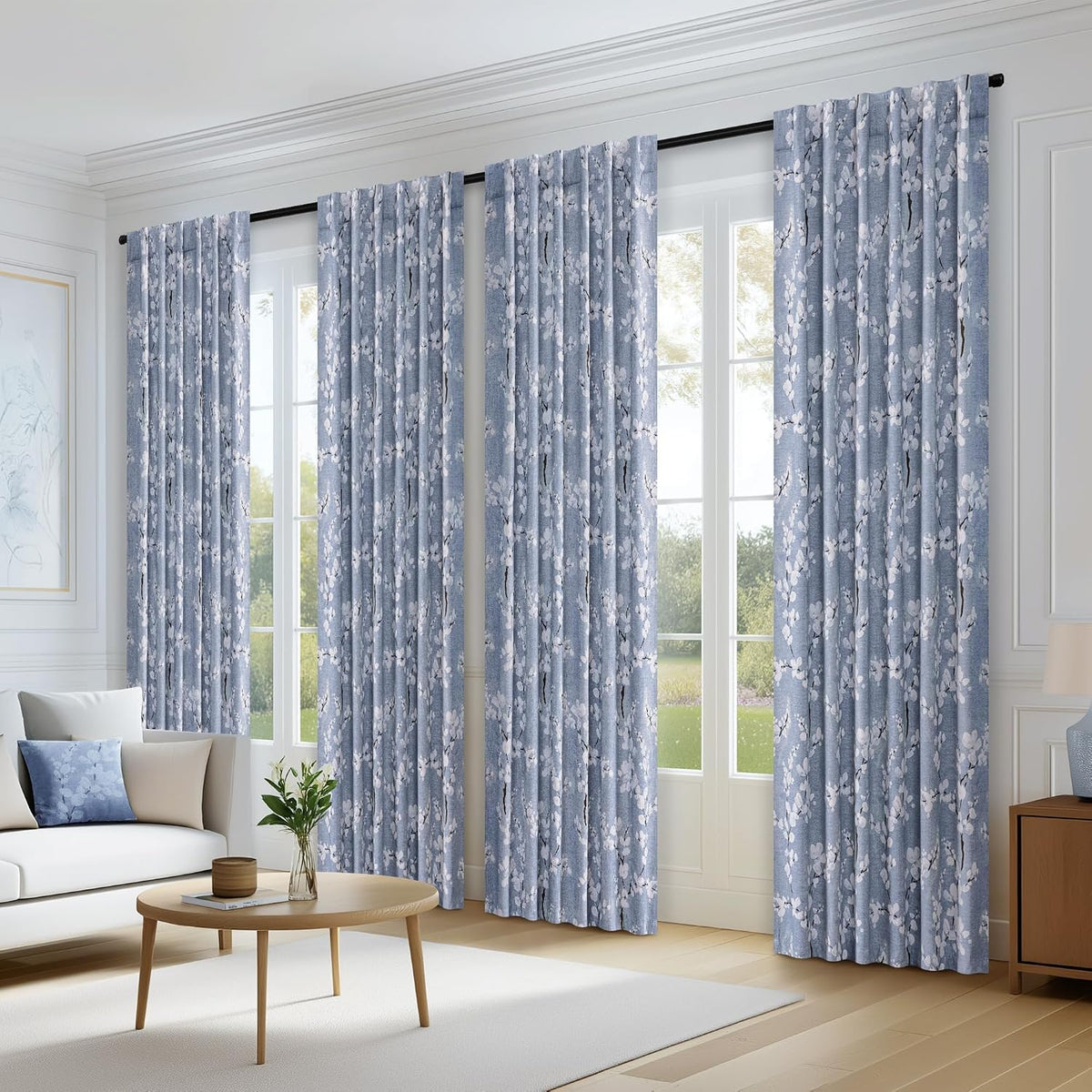 fmfunctex blue blackout floral curtains for bedroom, 63 on a desk or shelf