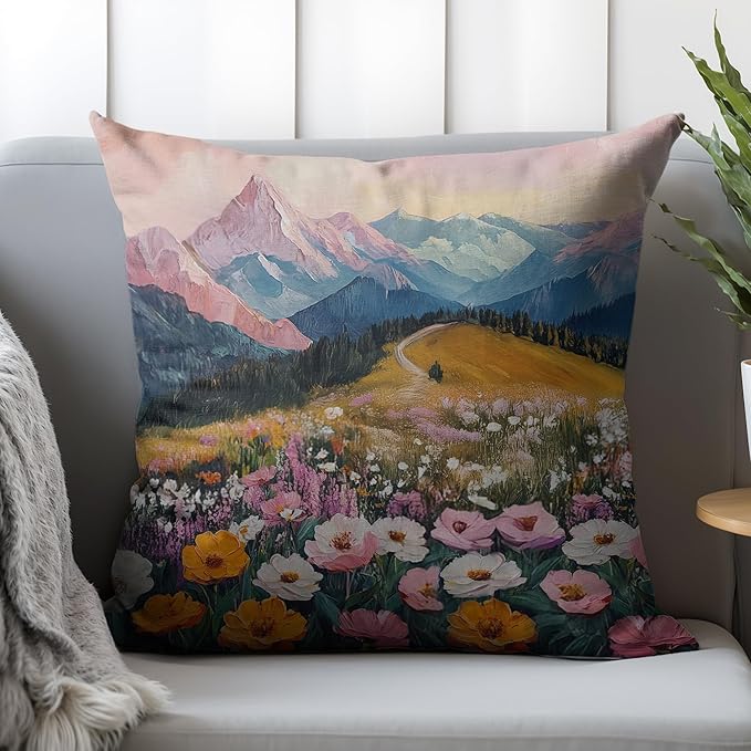 Boho Abstract Wildflower Pillow Covers 18x18，Watercolor Colorful Floral - Image 2