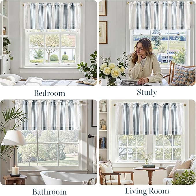 jinchan Striped Linen Valance Curtain 16 Inch Vertical Striped Valance - Image 6