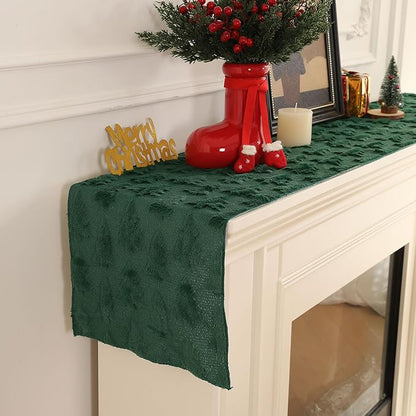 Christmas Tbale Runner 13x72 Inch Soft Plush Faux Fur Jacquard Green Big Small - Image 4