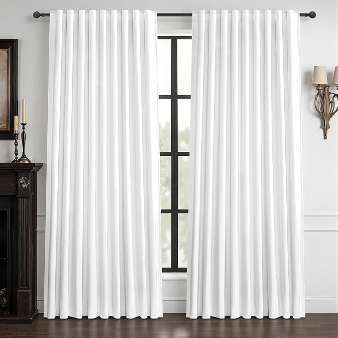 Pure White Blackout Curtains 60 Inches Extra Wide Modern Linen 96 Inch Length by QJMYDECO