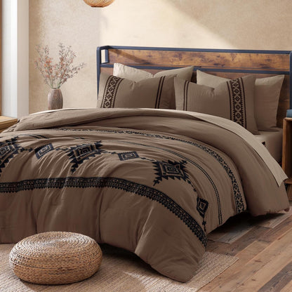 mairêve embroidery queen comforter set 7 pieces brown, main product view