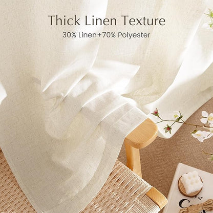 NICETOWN Linen Flax Semi Sheer Curtains 92" Length, Grommet Window Treatments - Image 4