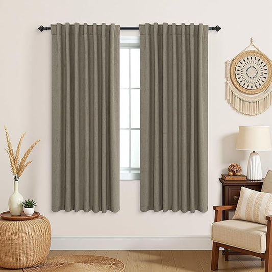 KOUFALL Taupe Light Brown Curtains 63 Inch Length Linen Blackout Pleated by KOUFALL