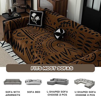 MEETSKY Boho Couch Cover Sofa Covers, Chenille Geometric Dark Brown Couch Covers - Image 6