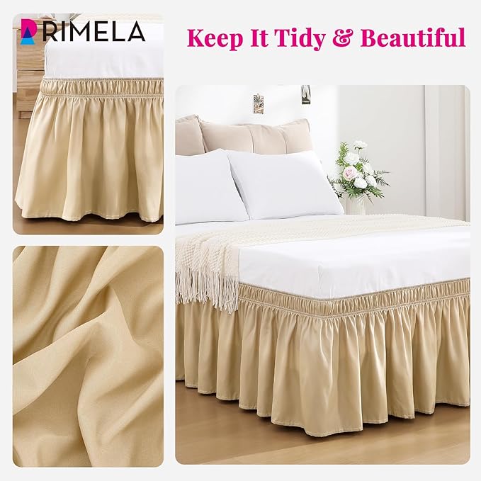 RIMELA Beige Bed Skirt King Size 15 Inch Drop, Wrap Around Elastic Bedskirt - Image 7