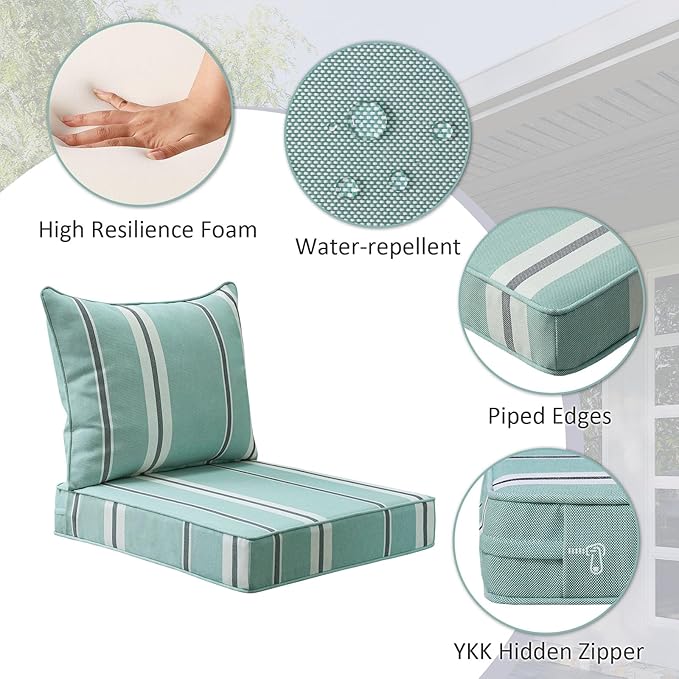 Outdoor Patio Chair Cushions Set, Water-Repellent, Fade Resistant, Deep Seat - Image 3