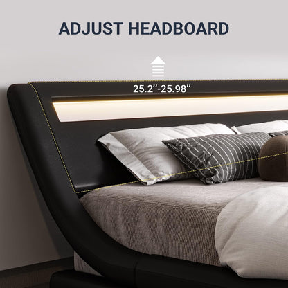 allewie queen size led platform bed frame with, side view