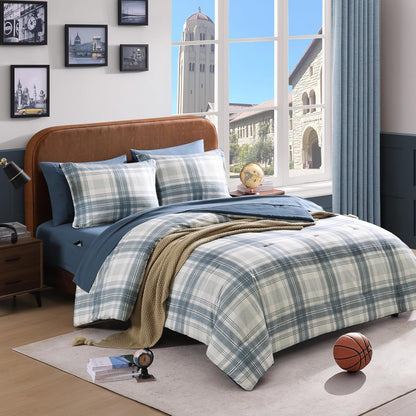 plaid full size comforter set blue grey 7, main product view