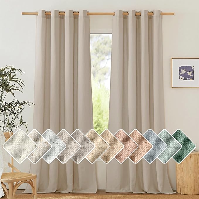 NICETOWN Thick Linen Blend Taupe Curtains 120 inches Long, Grommet Bedroom by NICETOWN
