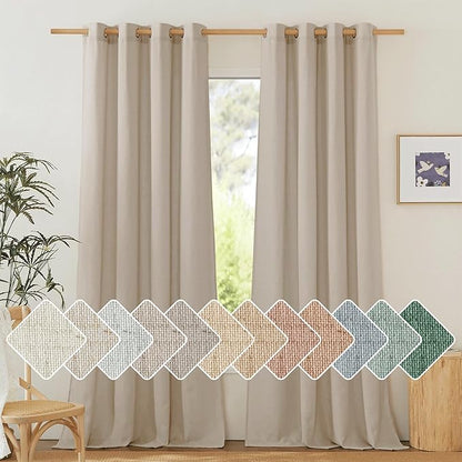 NICETOWN Thick Linen Blend Taupe Curtains 120 inches Long, Grommet Bedroom by NICETOWN