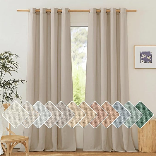 NICETOWN Thick Linen Blend Taupe Curtains 120 inches Long, Grommet Bedroom by NICETOWN