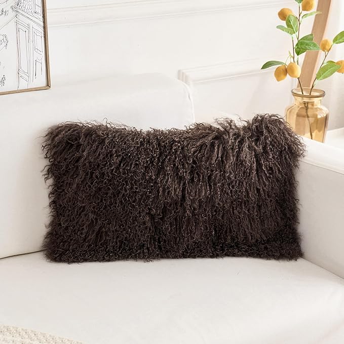 Genuine Mongolian Lamb Fur Pillow Cover – 12"x20" Rectangular Cushion Case – - Image 2