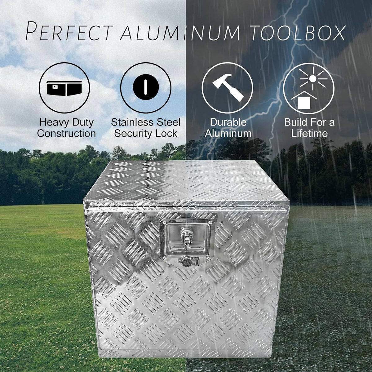 18inch aluminum plate truck trailer tool box,heavy duty showing dimensions