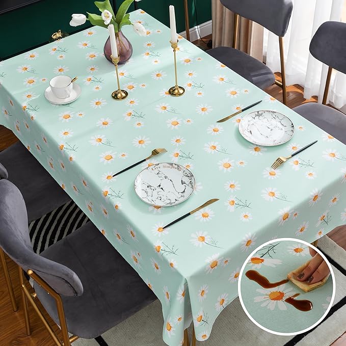 Rectangle Table Cloth, 100% Waterproof Tablecloth OilProof SpillProof Vinyl - Image 2