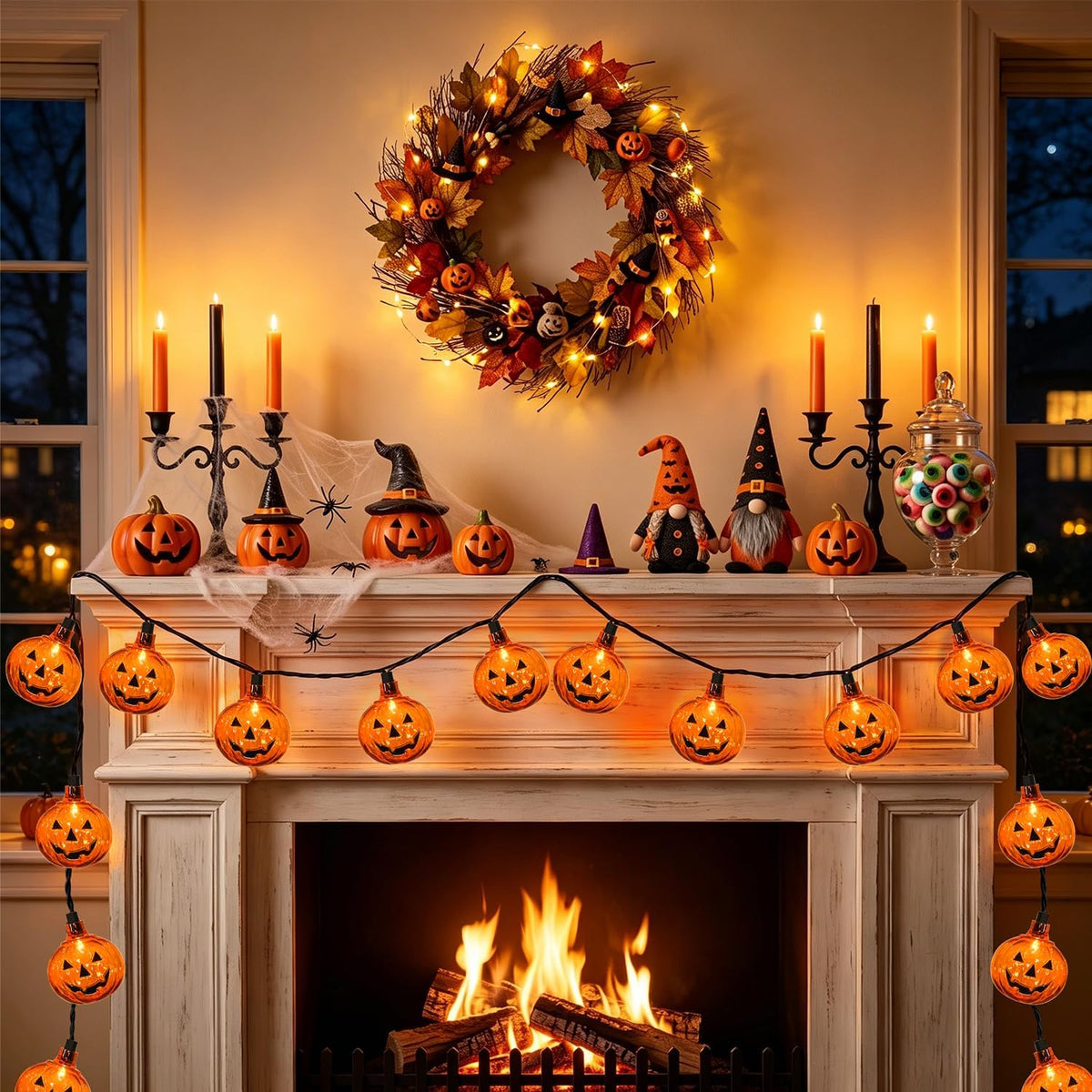 12Ft 20 LED Halloween Pumpkin String Lights Plug in Jack O Lantern Lights with Spooky Smile, 0.07W Energy-efficient LED Pumpkin Lights Outdoor Waterproof for Home Indoor Outdoor Halloween Decorations