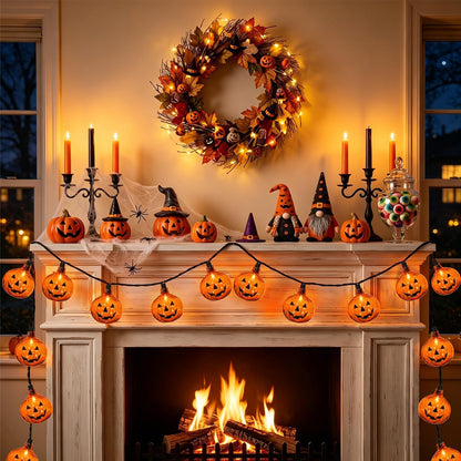 12Ft 20 LED Halloween Pumpkin String Lights Plug in Jack O Lantern Lights with Spooky Smile, 0.07W Energy-efficient LED Pumpkin Lights Outdoor Waterproof for Home Indoor Outdoor Halloween Decorations