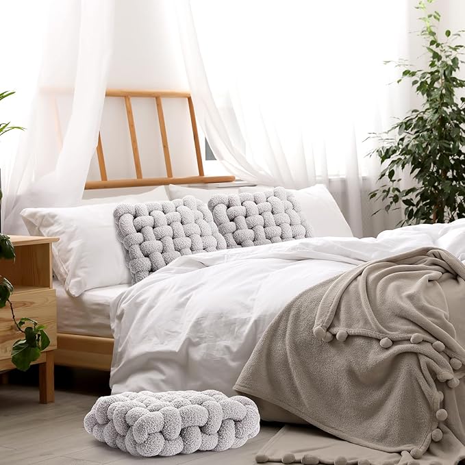 Wenqik 2 Pcs Knot Pillows Square Knotted Plush Throws Soft Accent Pillows - Image 7