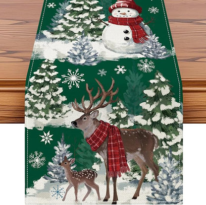 Artscope Reindeer Snowman Christmas Tree Table Runner, Xmas Winter Snowflakes by Artscope