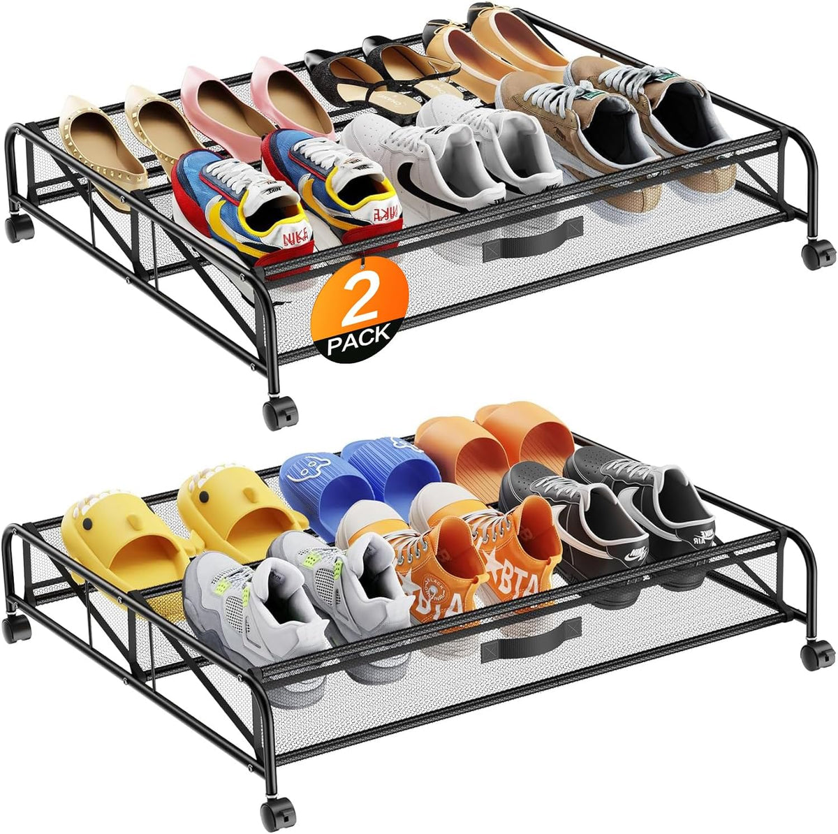 under bed shoe storage organizer, 2 pack under, main product view