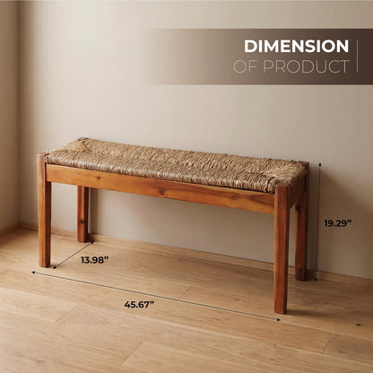 vintage entryway bench, 46 inch acacia wood with shown in use