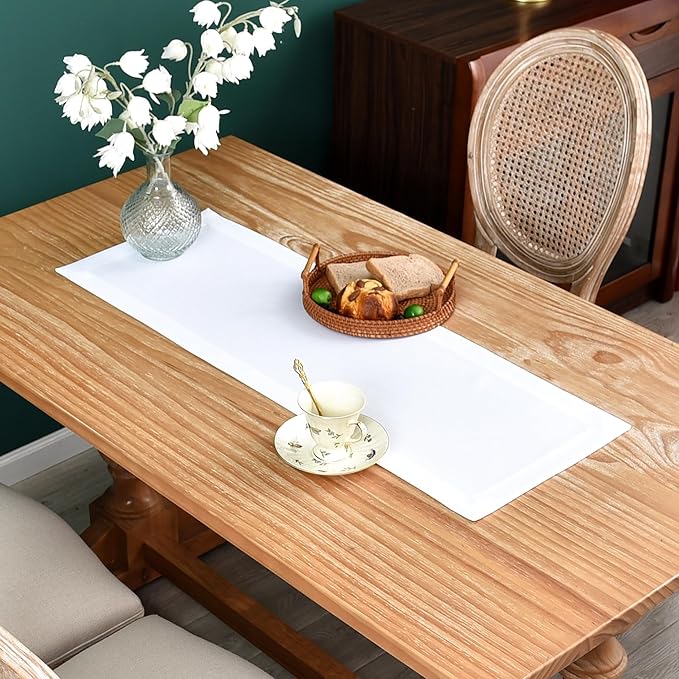 NEWISHER Farmhouse Rustic Table Runner Solid White Rectangular Table Runners by Newisher