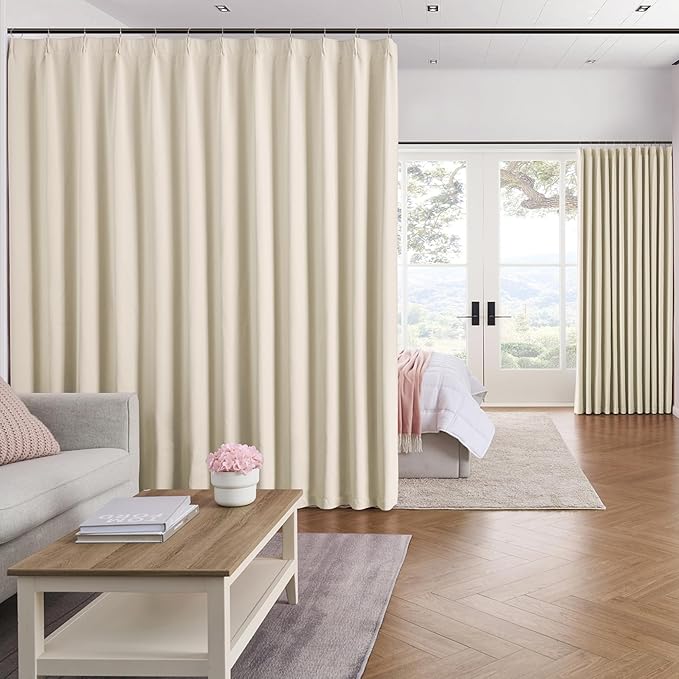 KEQIAOSUOCAI Pleat Patio Sliding Door Curtains 100 Wide x 90 Long Cream Beige by KEQIAOSUOCAI