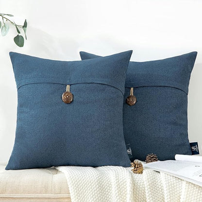 Phantoscope Pack of 2 Farmhouse Throw Pillow Covers Button Vintage Linen by Phantoscope