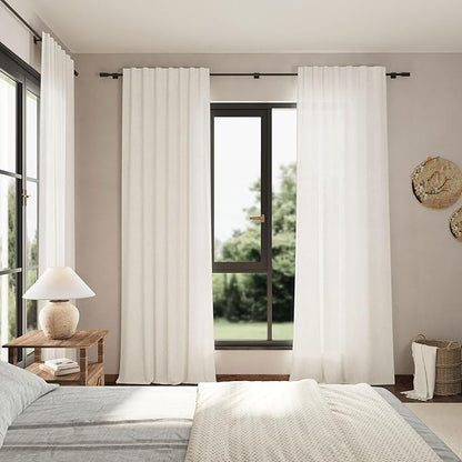 Extra Long Beige White Linen Curtains 120 Inch - Image 7